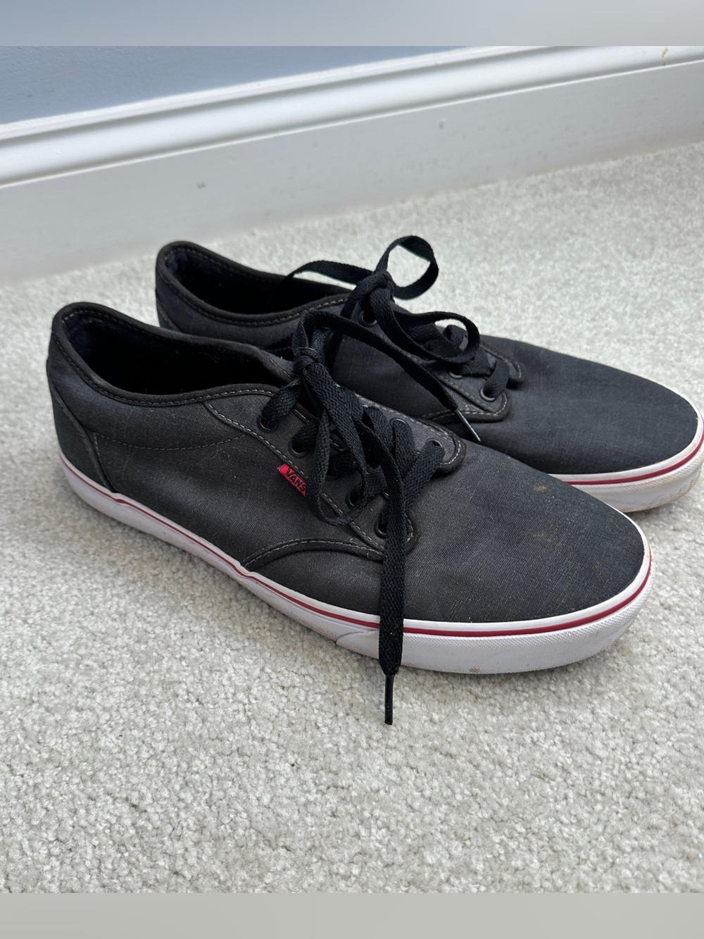 Vans Black Canvas Low-Top Lace-Up Sneakers with Red Accent